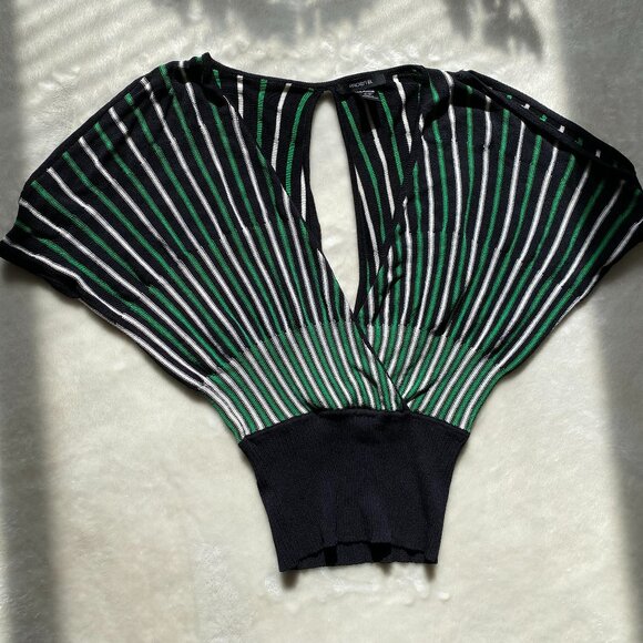 Arden B Striped Knit Cutout Top Green White Black Size M Y2K - Picture 6 of 14
